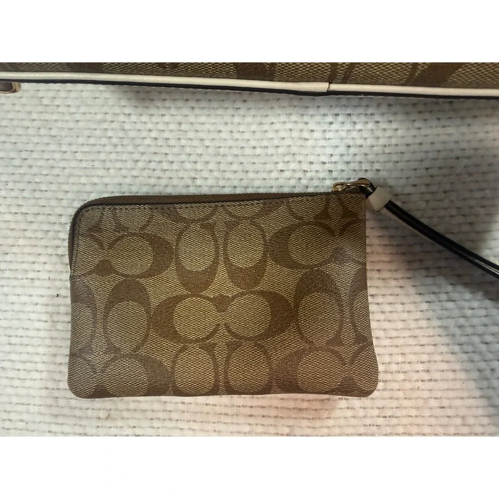 Coach Katy Dome Satchel and Wristlet Set Signature Canvas Brown Chalk C8499